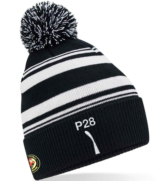 Beanie Bobble Hat P28 Stick Curve - White & Black (Limited Edition)